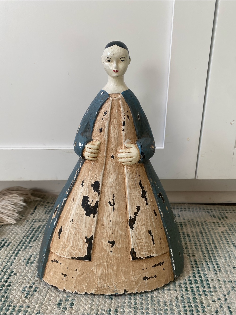 Vintage Folk Art Hand Carved Wood Female Figure Puritan Primitive Art Statue
